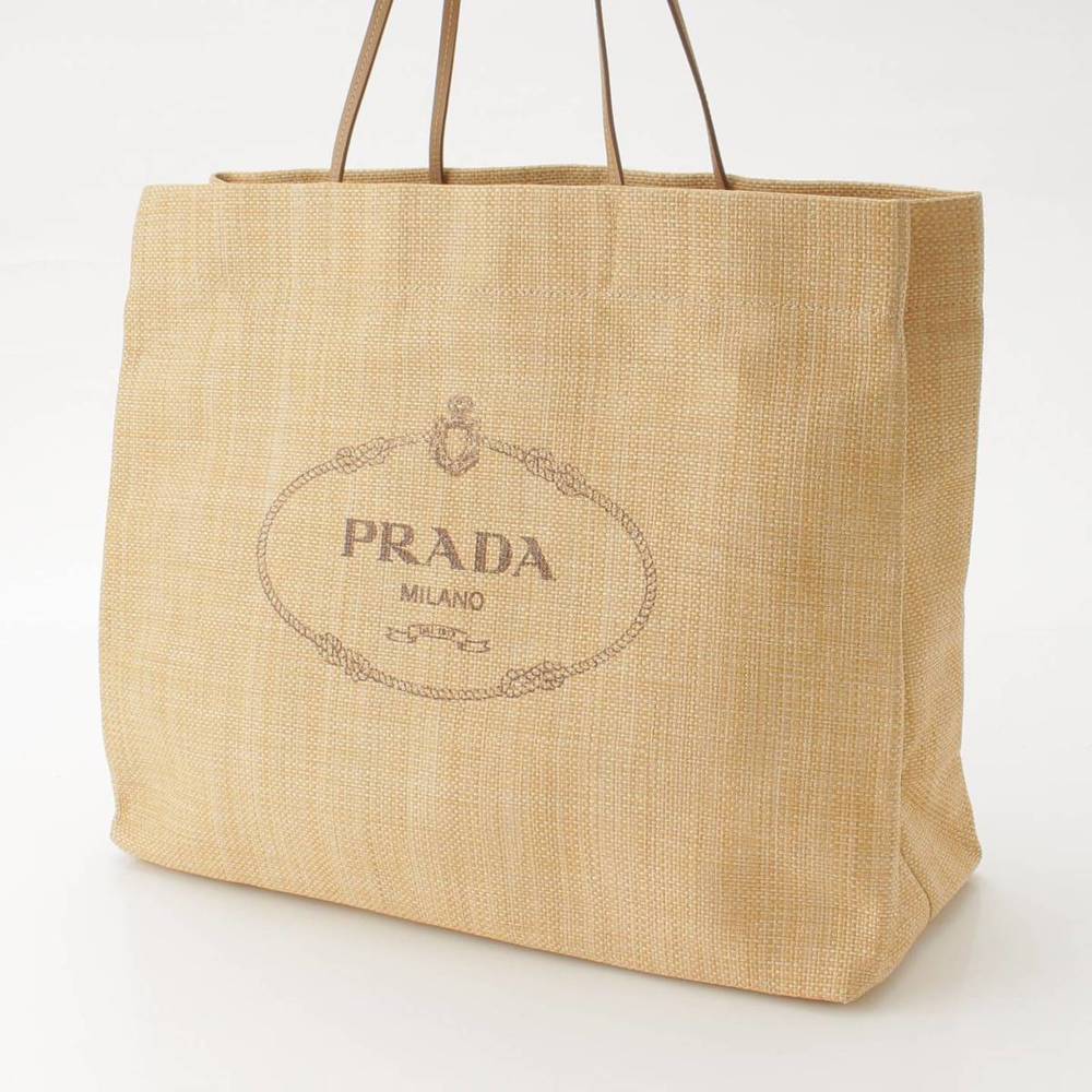Prada Shopper Raffia Resort Tan Bag Print